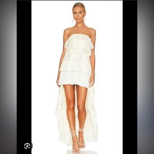 WeWoreWhat Satin Charmeuse High Low Ruffle Dress